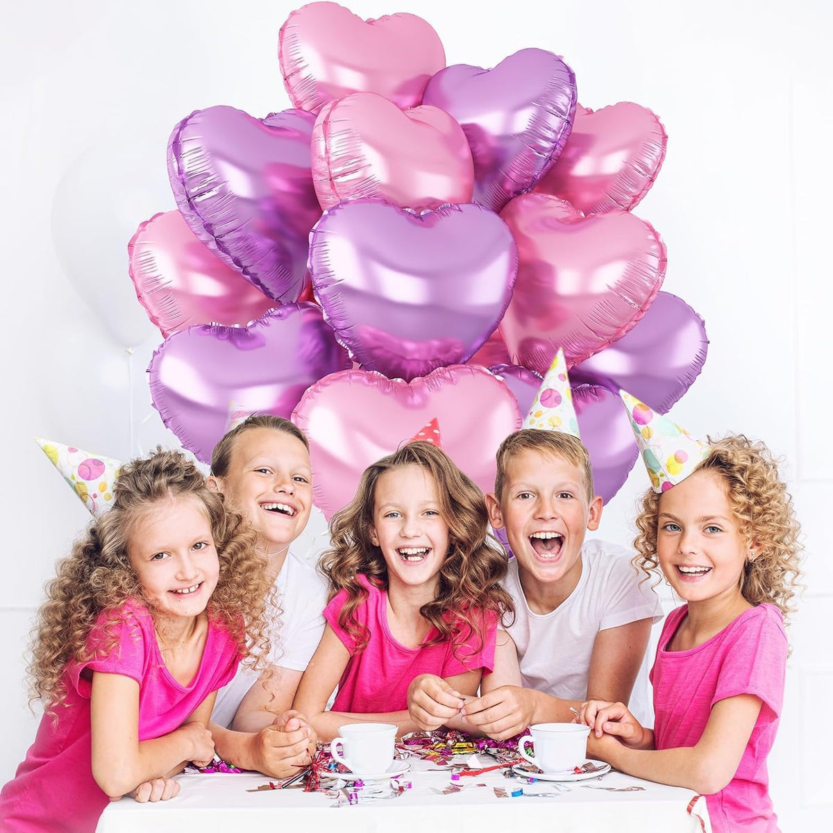 Pink Purple Heart Balloons,12Pcs Light Pink Heart Shaped Foil Balloons,18Inch Purple Pink Helium