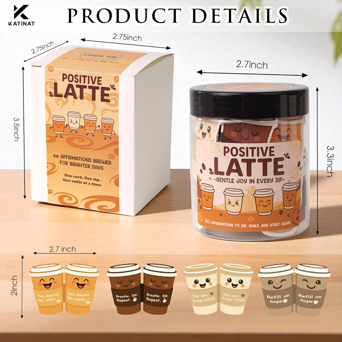 Positive Latte Affirmation Jar – 60pcs Cute Emotional Support Lattes – Coffee Gifts for Women, Men