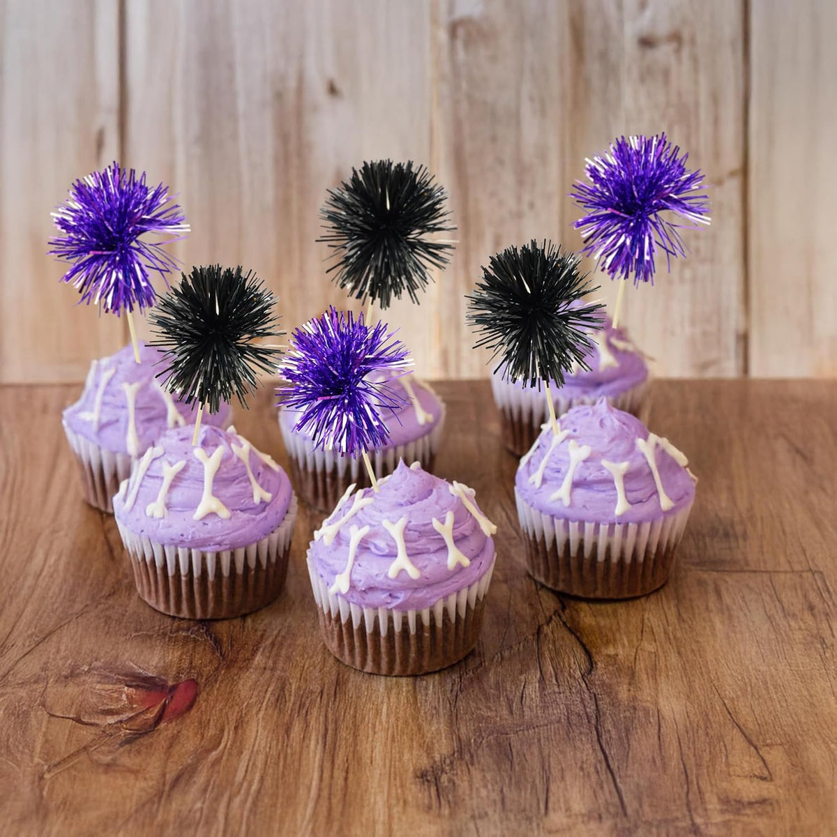 Ephlyn 30Pcs Foil Firework Cupcake Toppers Sparkle Tinsel Cupcake Picks Happy Birthday Cake