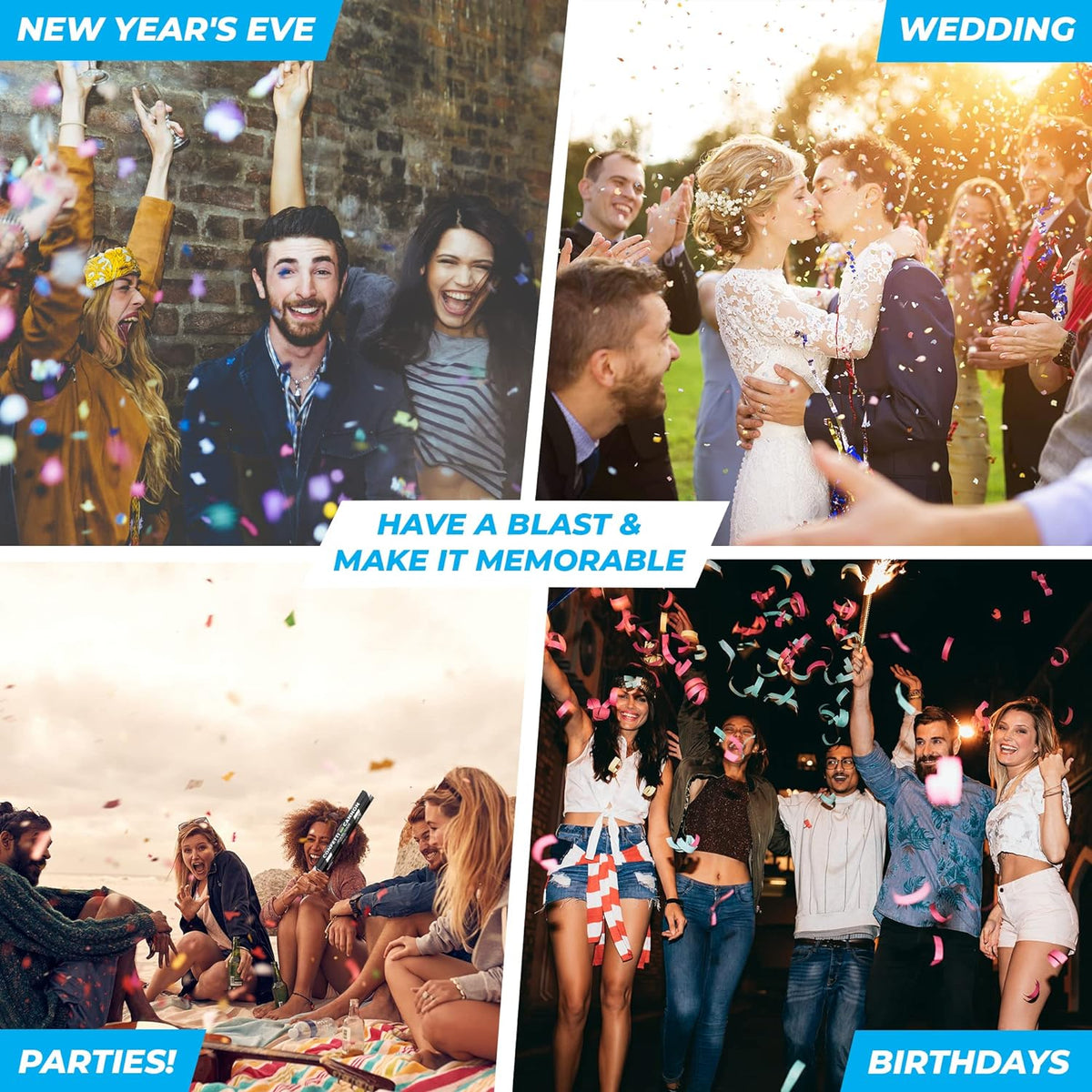 White RICE Paper Confetti Cannon - 16" Rice Paper Biodegradable Party Popper, Compressed Air