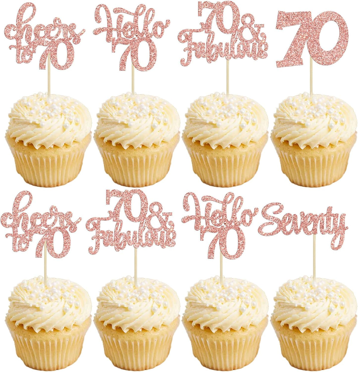 30Pcs Happy 70th Birthday Cupcake Toppers Seventy Cheers to 70 Years Old Birthday Cupcake Picks for