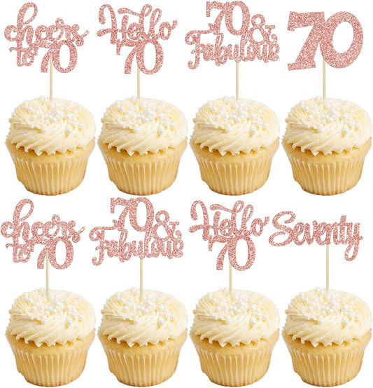 30Pcs Happy 70th Birthday Cupcake Toppers Seventy Cheers to 70 Years Old Birthday Cupcake Picks for
