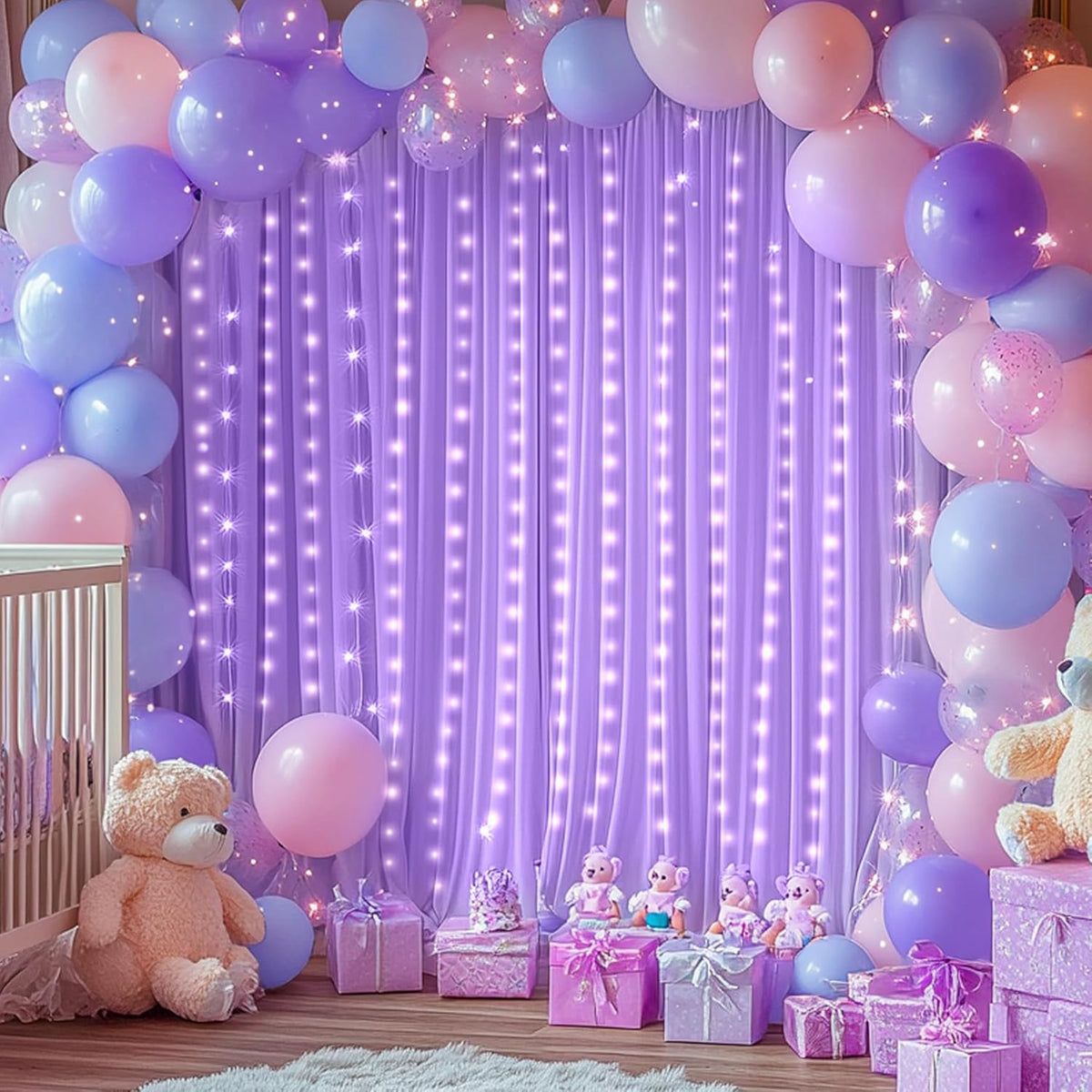 Lavender Backdrop Curtains with Lights for Parties,10x10FT Wrinkle Free Polyester Wedding Photo