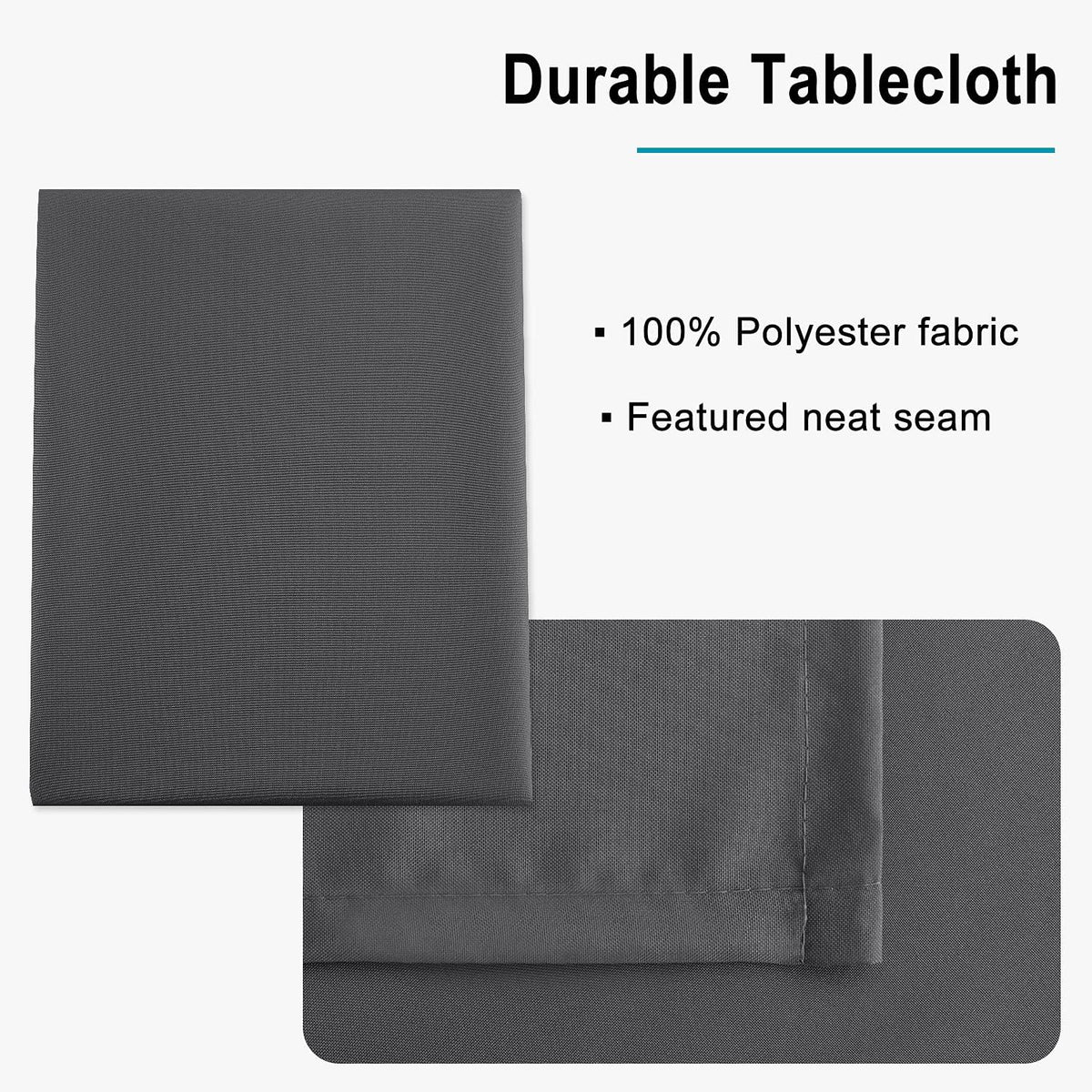 Hiasan Rectangle Tablecloth Grey - Wrinkle Resistant and Waterproof Washable Polyester Fabric Table