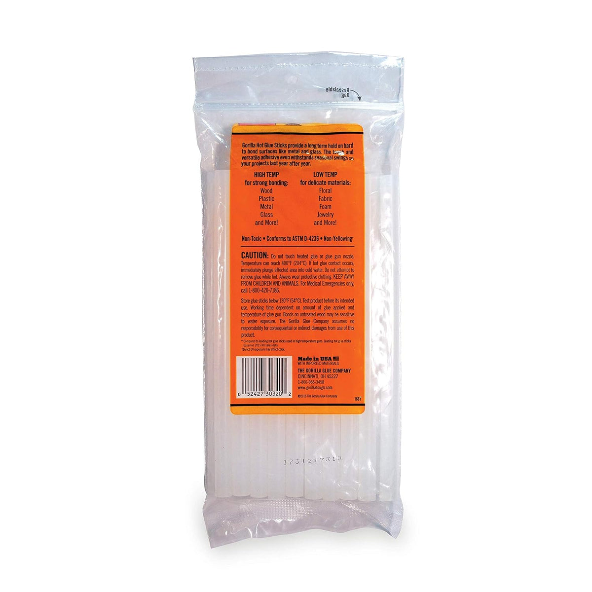 Gorilla Hot Glue Sticks, Clear Glue, Full Size 8" Long x 0.43" Diameter, 20 Count (Pack of 1)