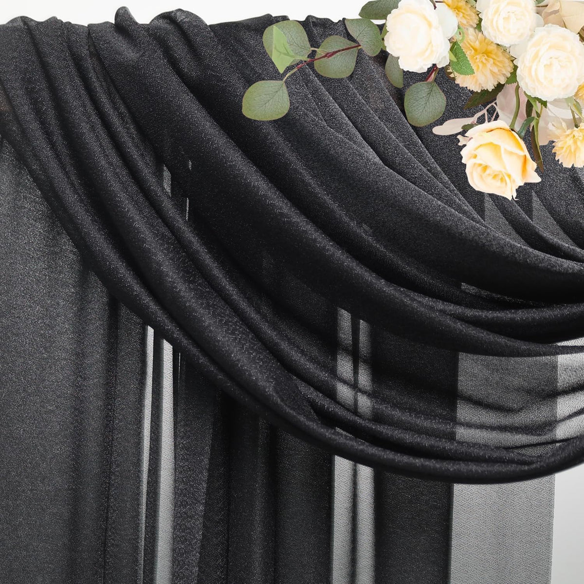 Wokceer Wedding Arch Draping Fabric - 6 Panels, 28.7" x 20FT Black Sheer Drapes for Wedding