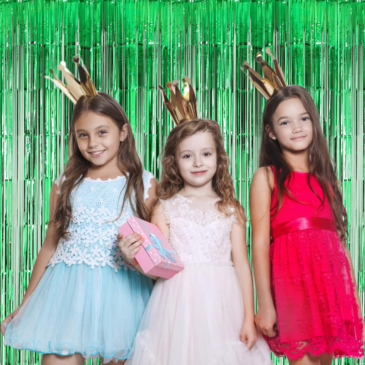 2 Pack Green Foil Fringe Backdrop Curtains, Tinsel Streamers Birthday Party Decorations, Fringe