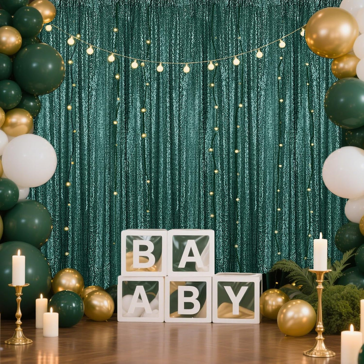 Dark Green Sequin Backdrop Curtain 2 Pieces 2FTx8FT Glitter Photography Backdrop for Party Wedding