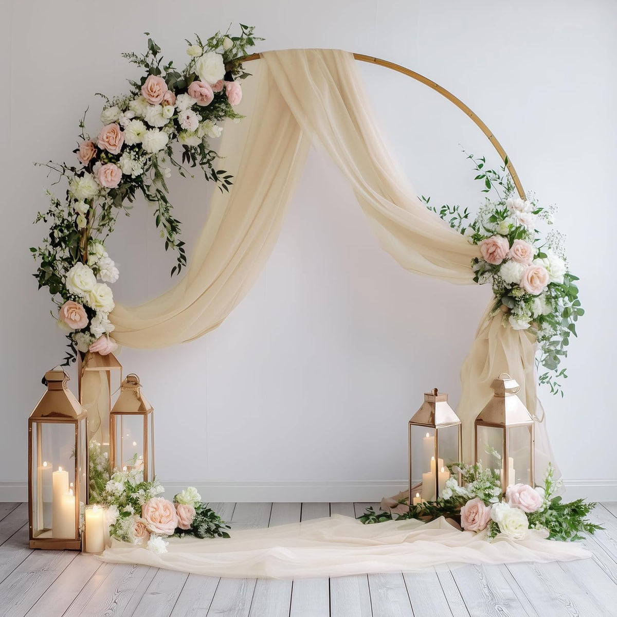 Wedding Arch Draping Fabric 6 Panels 28.7" x 20FT Champagne Sheer Chiffon Backdrop Drapes for