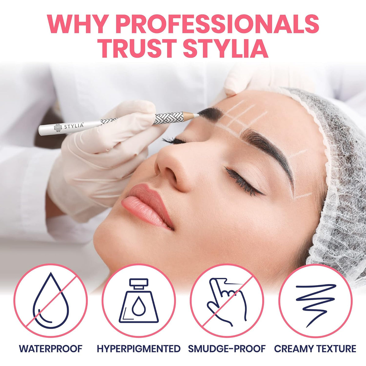 Stylia Waterproof White Eyeliner Pencil For Women – Long-Lasting Microblading Supplies Brow Pencil
