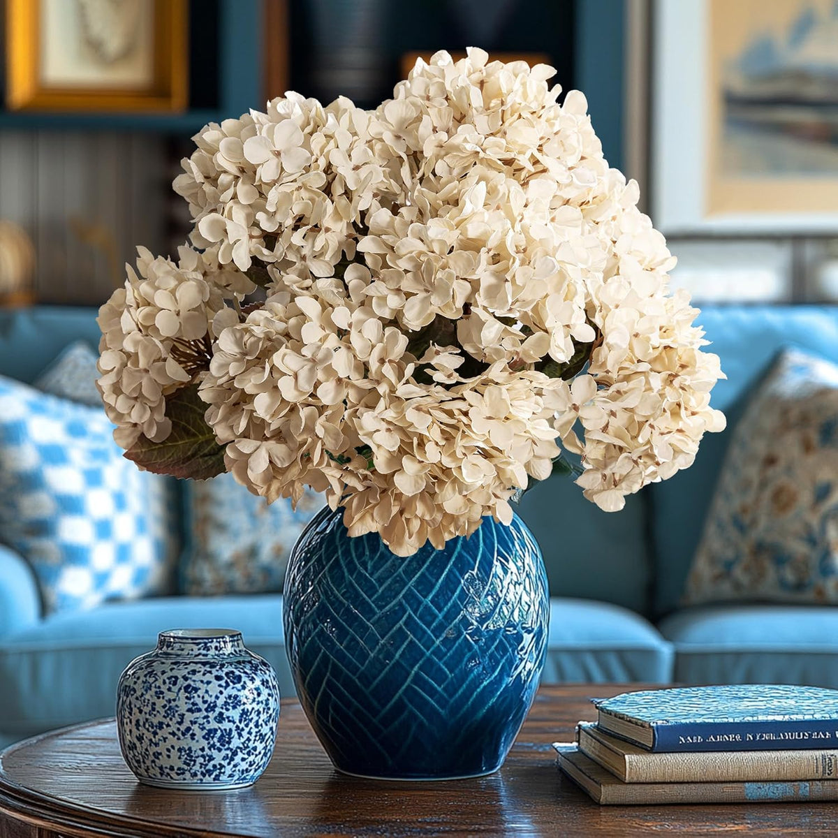 Artificial Flower Fake Silk Hydrangea Heads Bouquet with Stems Bulk for Fall Decoration Table