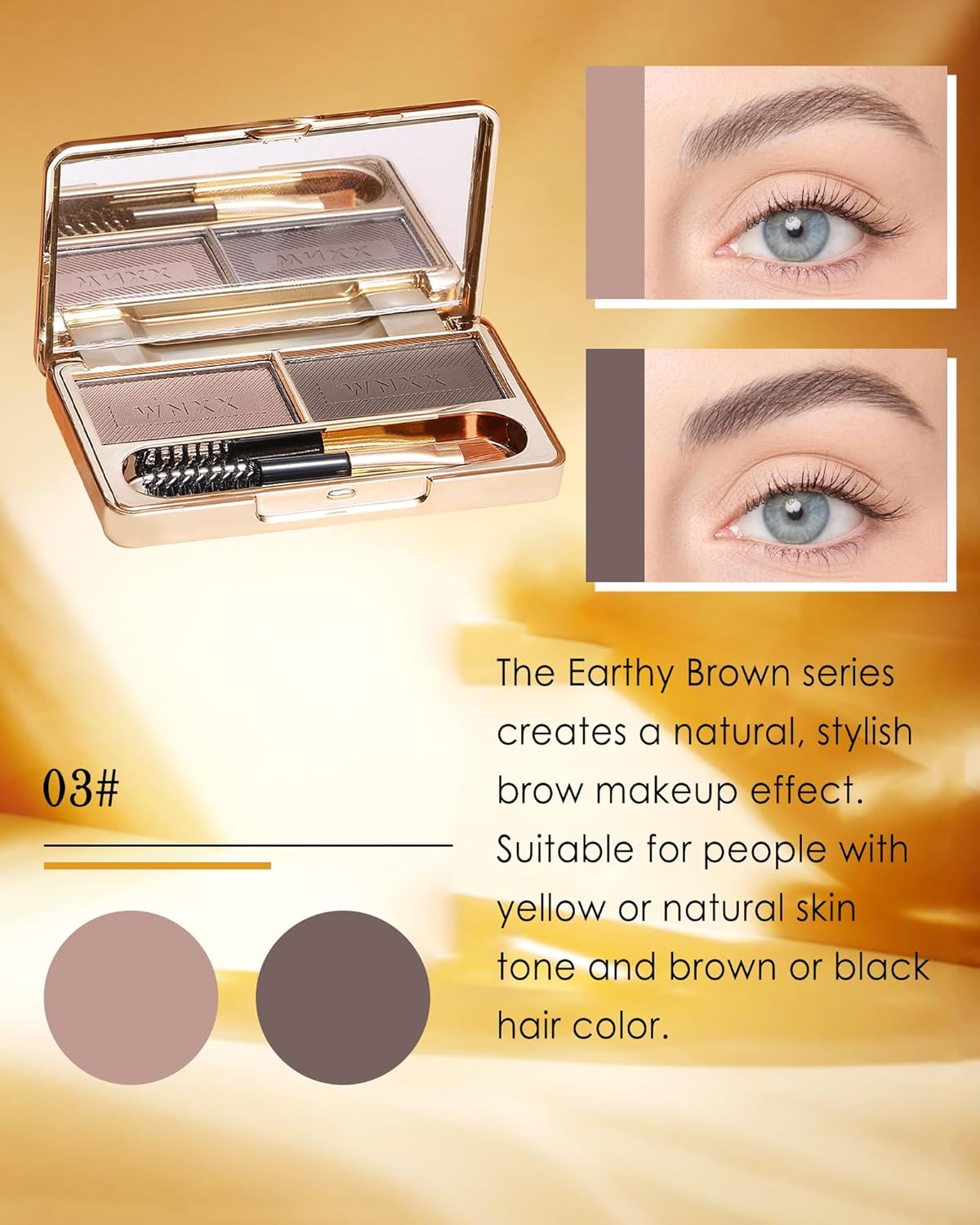 Eyebrow Powder Kit-2 Colors Eye Brow Tinting Powder Palette Long-Lasting Waterproof, Light Dark