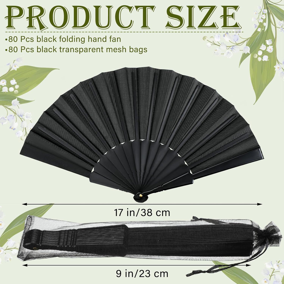 Wenqik 80 Pcs Wedding Folding Hand Fans Bulk Silk Fabric Chinese Handheld Foldable Clack Fans with