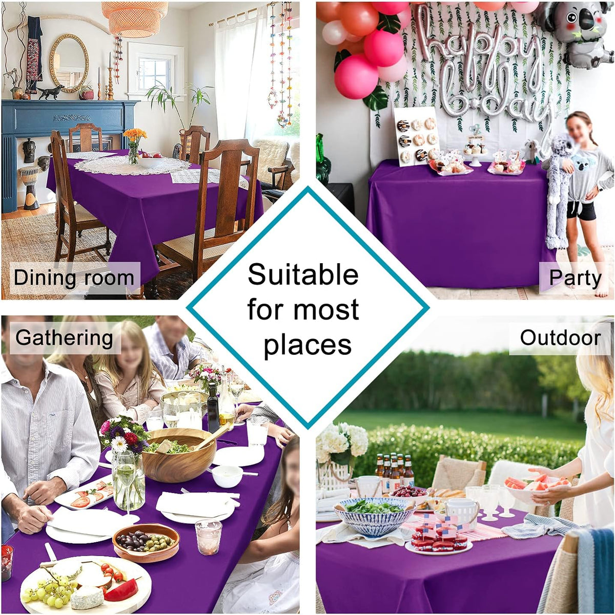Hiasan Waterproof Tablecloth Rectangle - Washable Fabric Table Cloth for Dining Room Kitchen