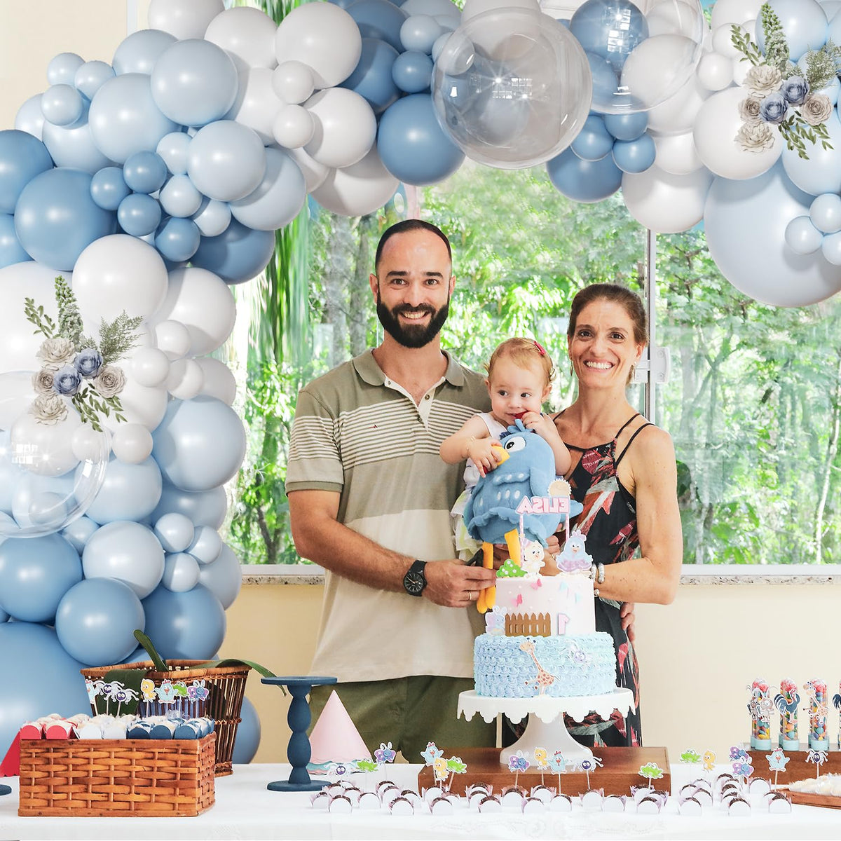 NUTTYBASH Dusty Blue Balloon Arch Kit Light Blue White Balloon Garland Kit
