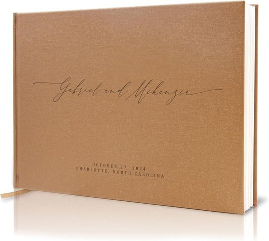 MUUJEE Personalized Guestbook in Bronze Shimmer - Premium Custom Modern Guest Book for Wedding
