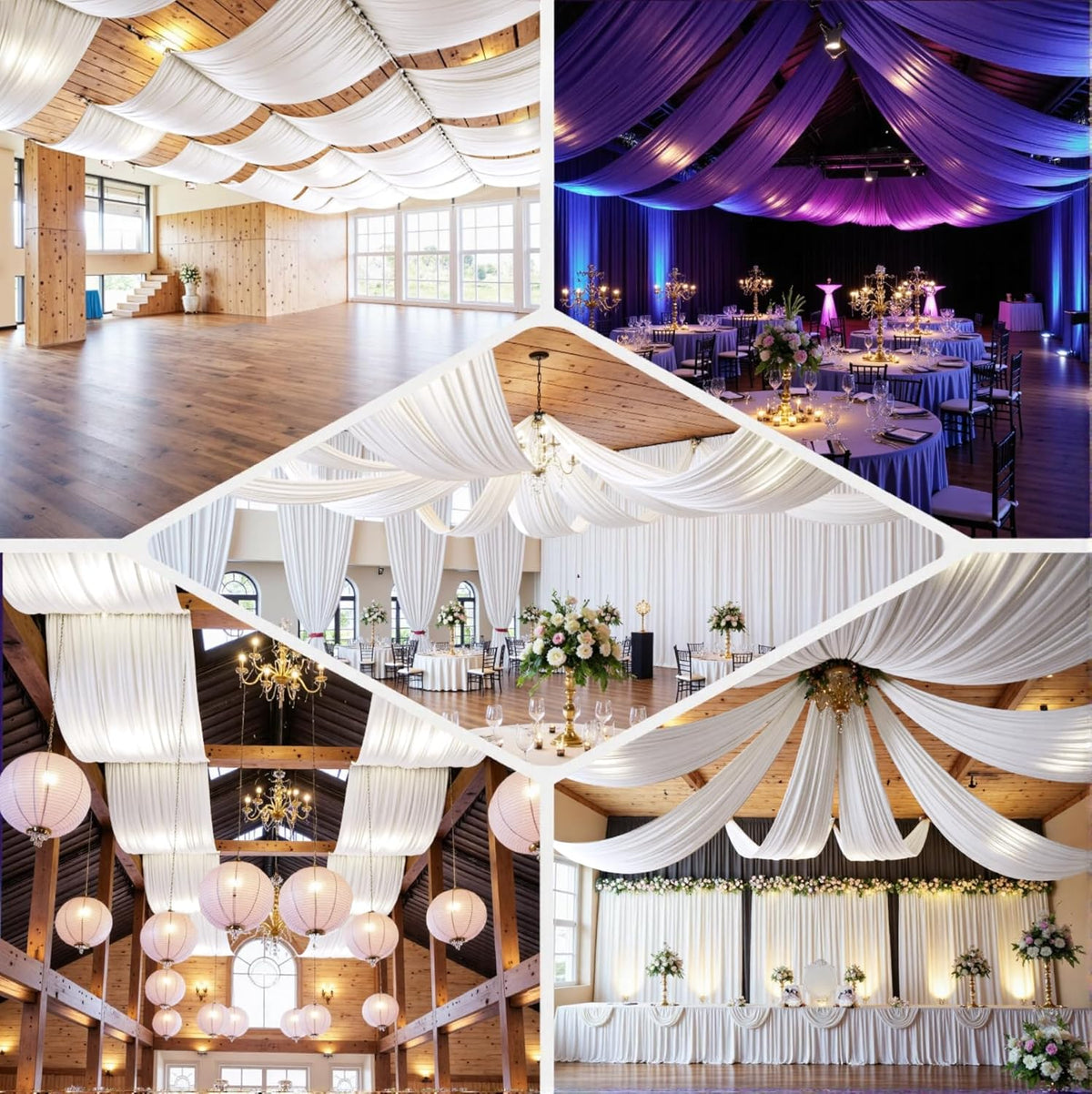 PartyVillage 20ftx40ft White Ceiling Curtain for Wedding Parties – 4 Panels Wrinkle-Free 40 FT Long