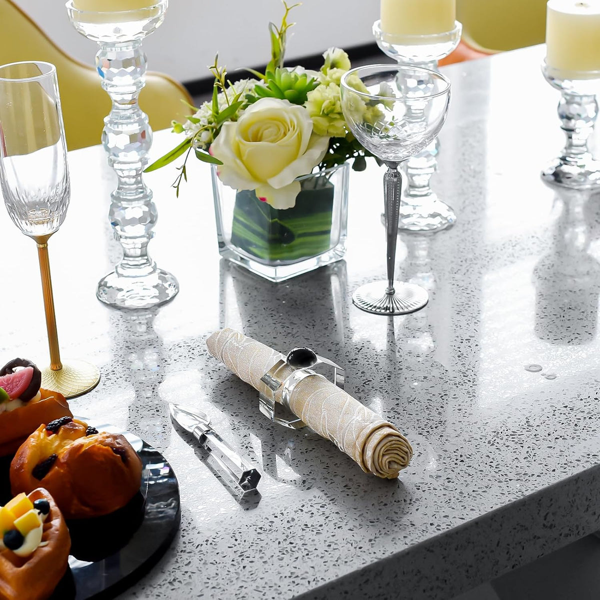Crystal Napkin Rings Holder Silver Diamond Napkin Rings Pack of 6 Pieces,Hotel Restaurant Wedding