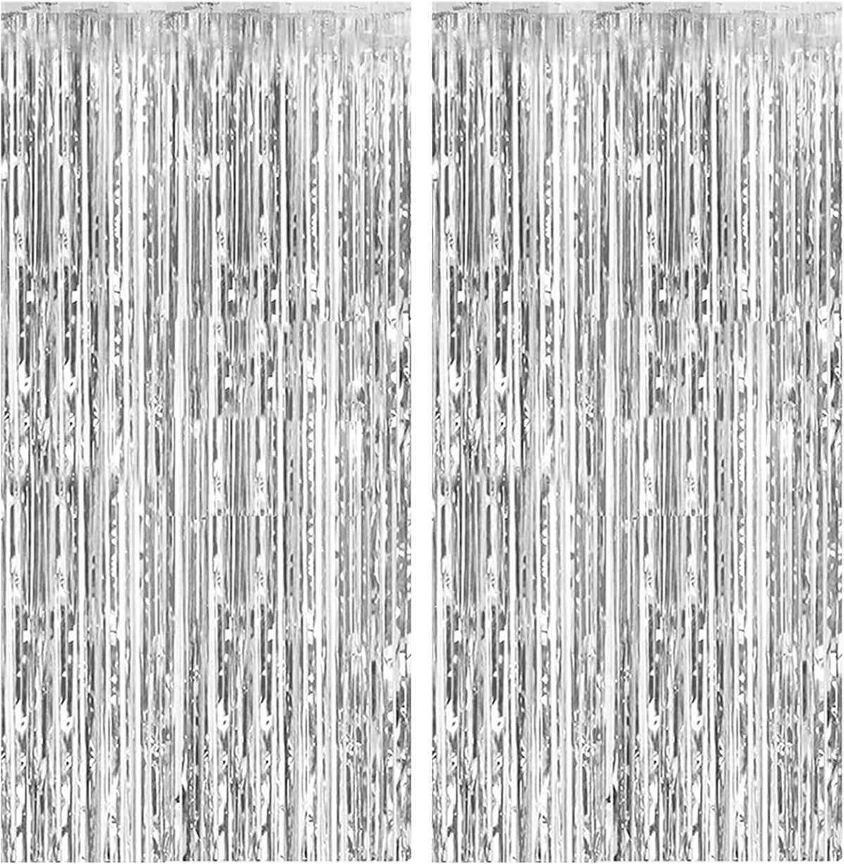 2 Pack Foil Curtain Backdrop Silver Metallic Tinsel Foil Fringe Curtains Photo Booth Props for