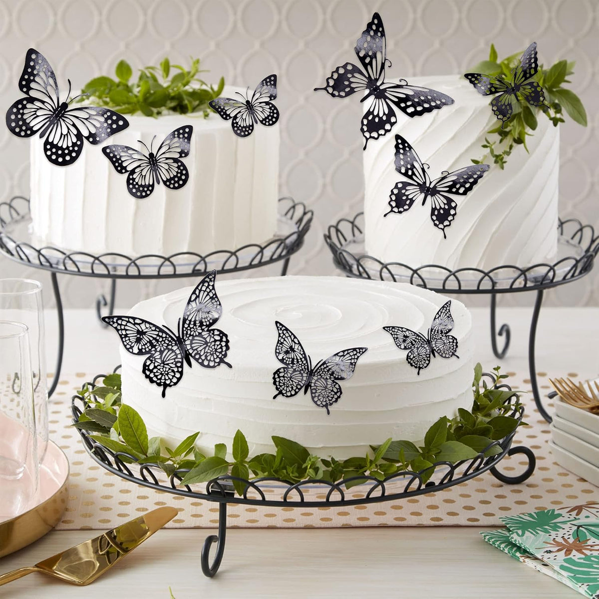 Gyufise 36 Pack Black Laser 3D Butterfly Cupcake Toppers Hollow Cake Decorations for Birthday