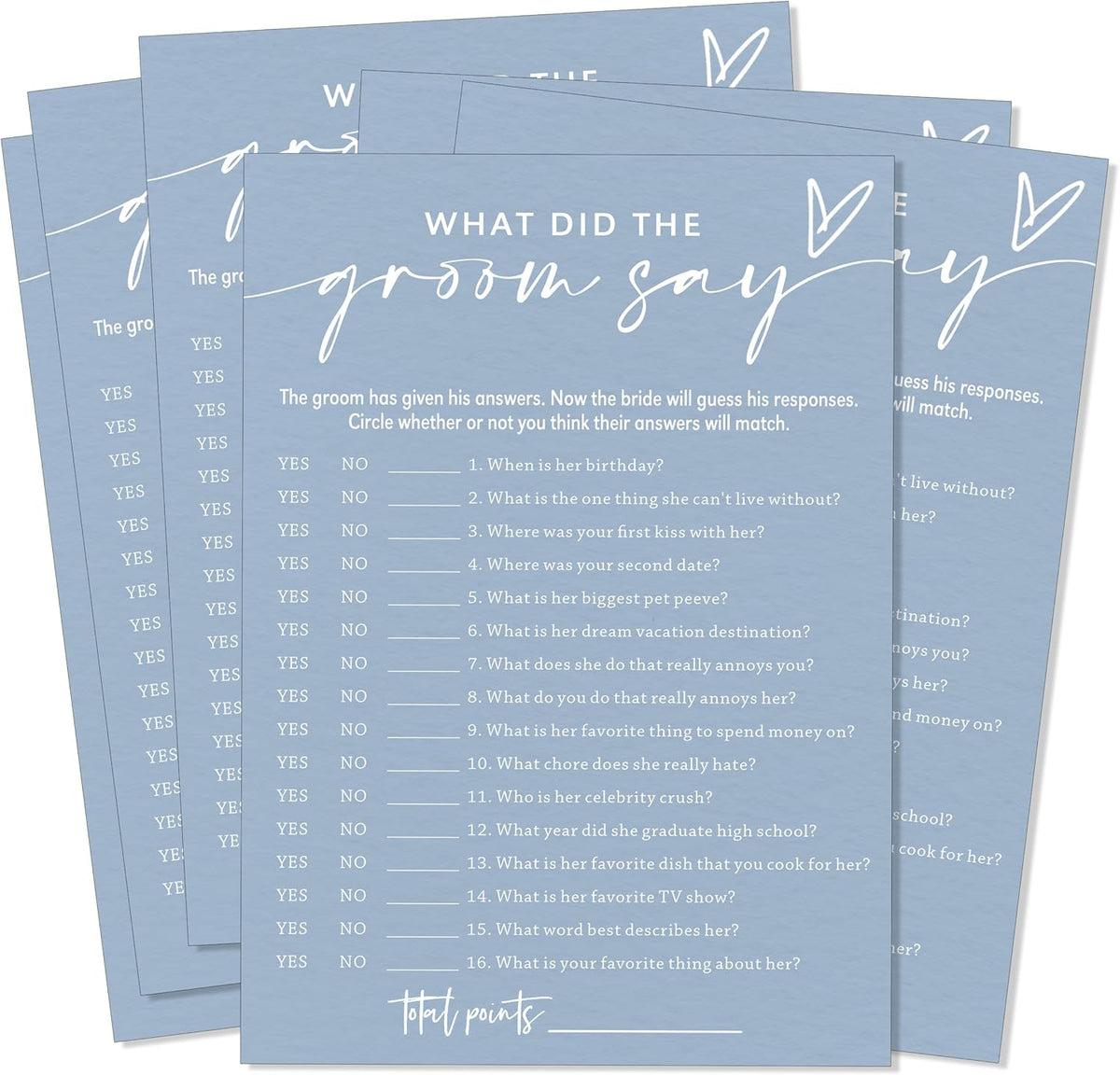 Fun Wedding Shower Games Cards, What Did the Groom Say, Bridal Shower Games for 25 Guests