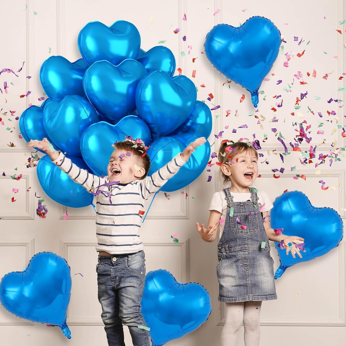 12 Pcs Heart Balloons, 18 inch Blue Heart Shaped Balloons, Big Foil Helium Balloon, Love Foil