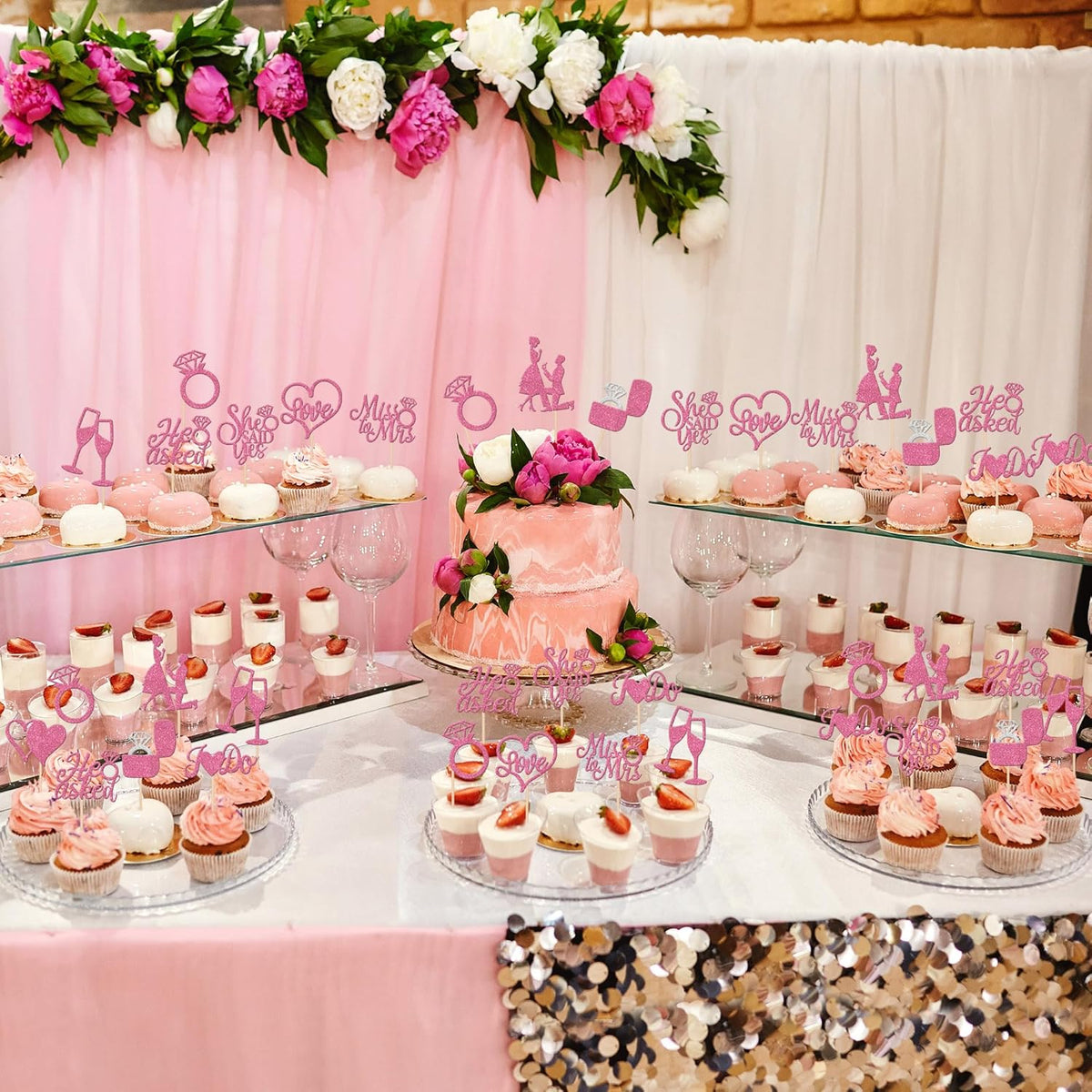 30 PCS He Asked She Said Yes Cupcake Toppers Glitter Engagement Cupcake Toppers Miss to Mrs I Do