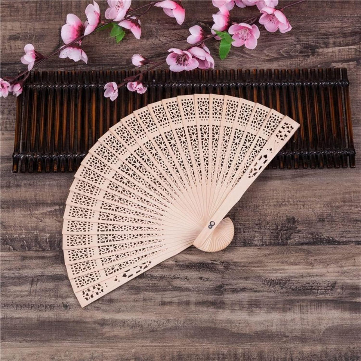 Sandalwood Fan 50 Pcs Hand Fans with 50 Organza Bags Abanicos De Mano Fans for Weddings Hand Fan