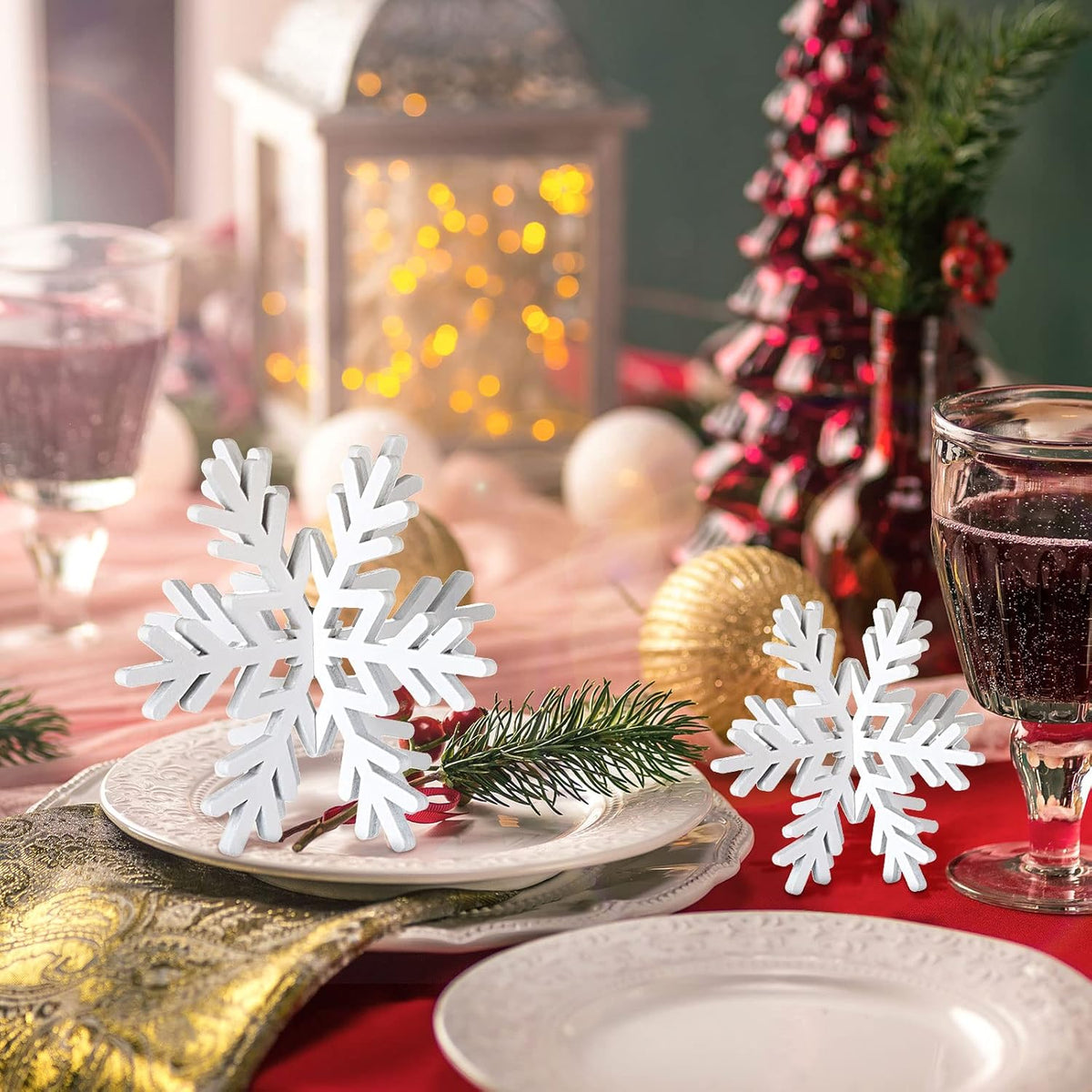 Bucherry 12 Pcs Wooden Snowflake Table Decor 3D Snowflake Tabletop Signs and Centerpiece for