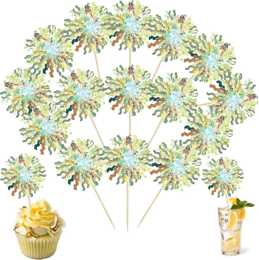 Ephlyn 30Pcs Foil Firework Cupcake Toppers Sparkle Tinsel Cupcake Picks Firework Cake Decorations