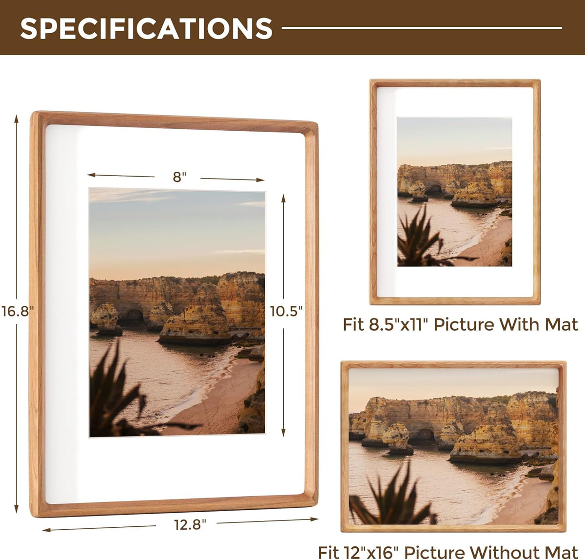 12x16 Picture Frame USA-Sourced Natural Cherry Wood Solid Original Wood Photo Frame Rounded Corner