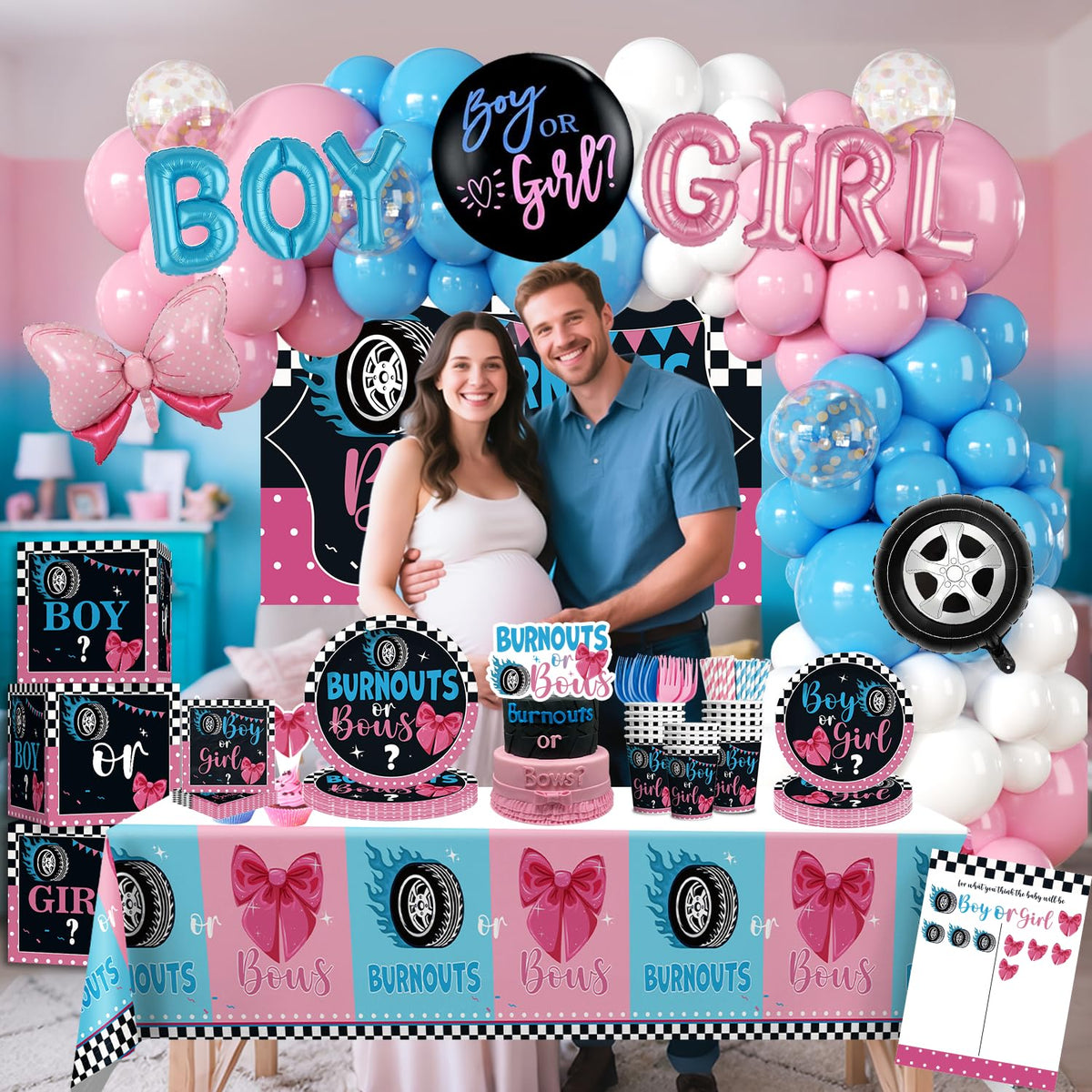 Cocomigo Burnouts or Bows Gender Reveal Decorations for 25 Guests,
