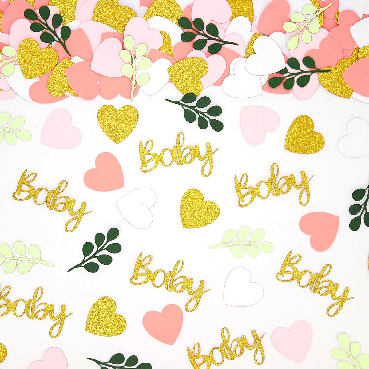 200PC Greenery Baby Shower Confetti Pink and Sage Green Baby Shower Decorations for Girl Eucalyptus