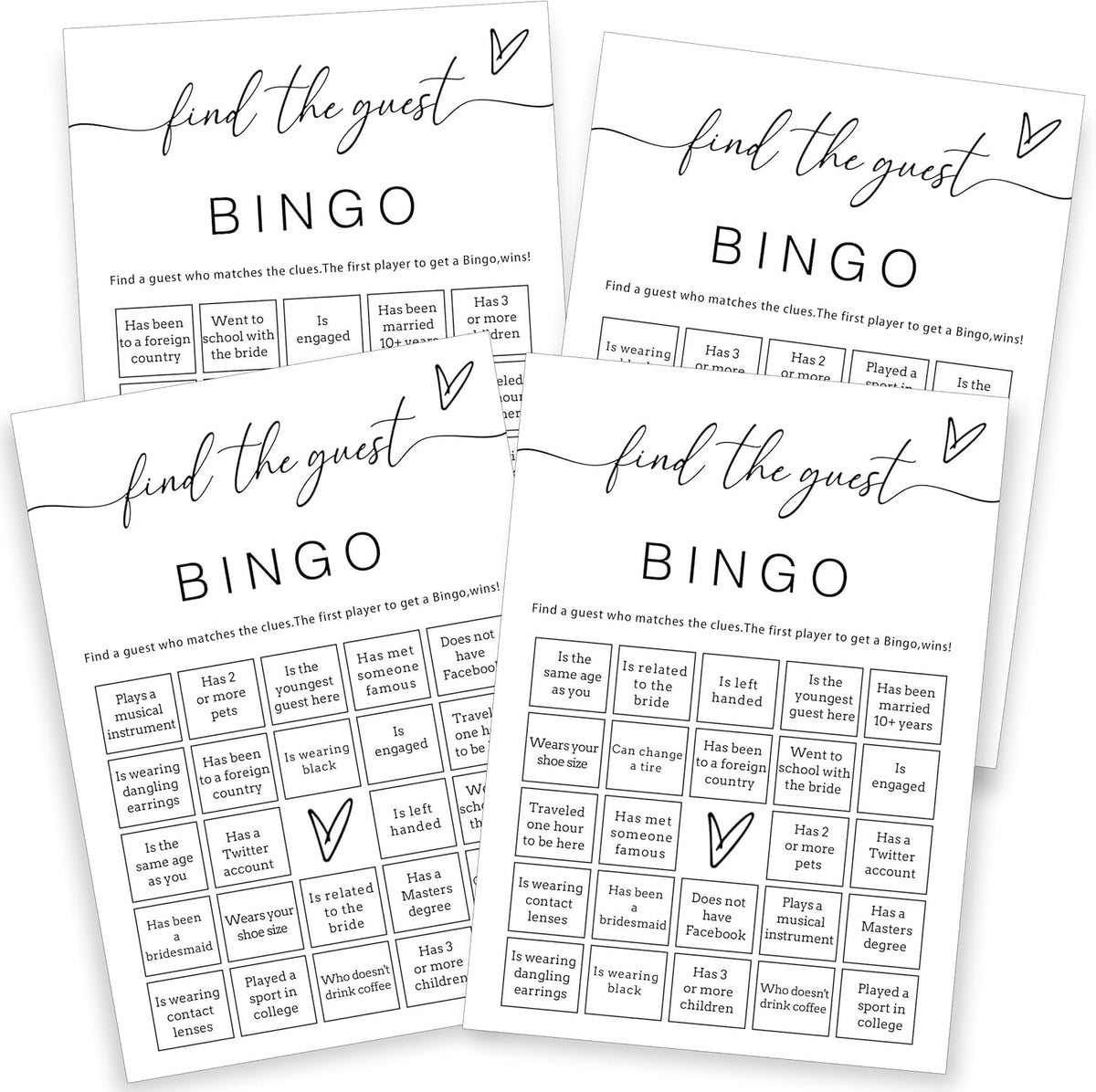 Fun Wedding Shower Bingo 25Pcs Prefilled Find The Guest Bingo Game Cards Engaging Bridal Party