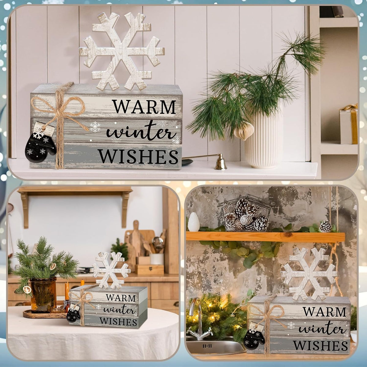 4 Pcs Winter Christmas Decor Winter Table Decorations Christmas Tiered Tray Decor Centerpiece