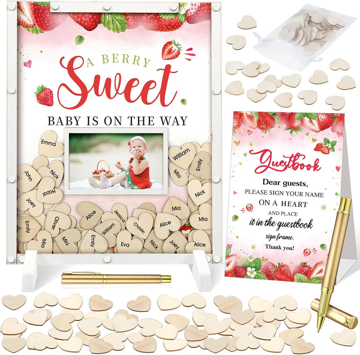 65 Pcs Strawberry Baby Shower Guest Book Berry Theme Baby Shower Decorations Alternatives He or She
