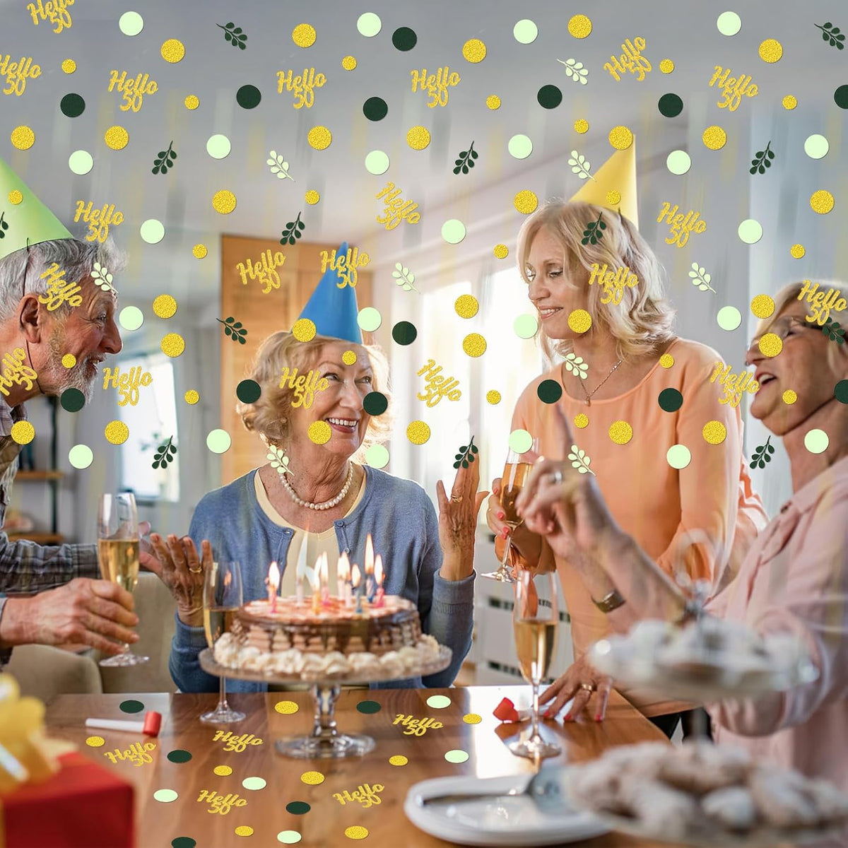 300PC Gold Glitter and Sage Green Happy 50th Birthday Decorations for Men/Women Greenery 50th