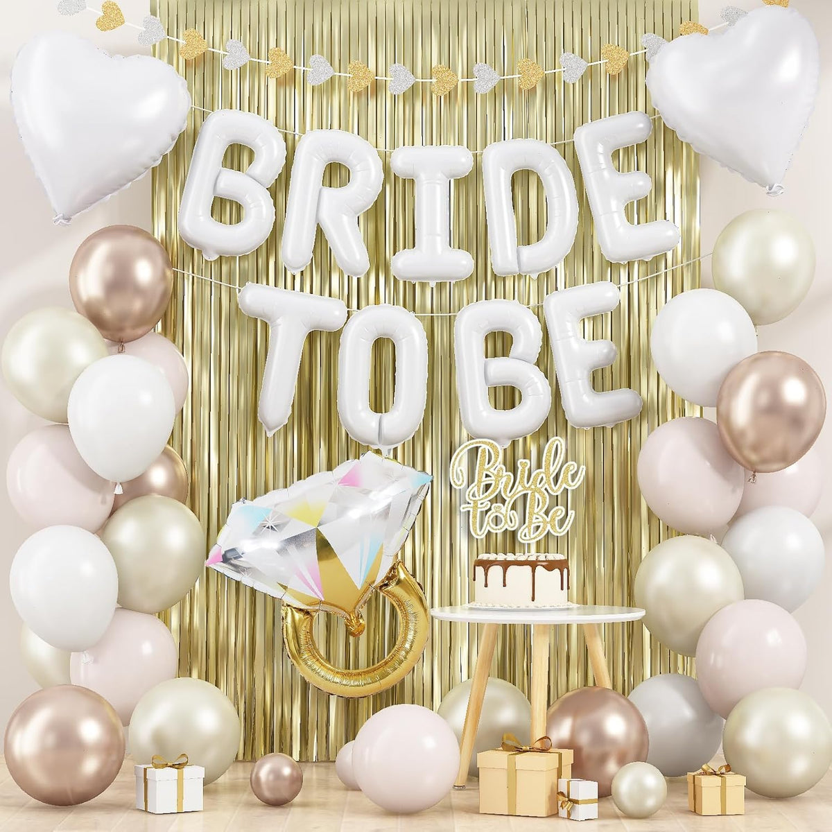 White Gold Bachelorette Party Decorations, Bride To Be Mylar Foil Letter Balloons with White