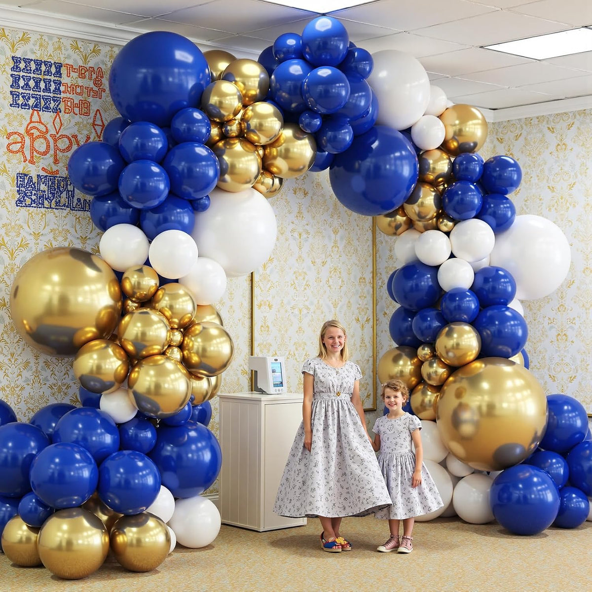412Pcs Royal Blue and Gold Balloons Arch Garland Kit,5 10 12 18 inch blue and gold balloons for