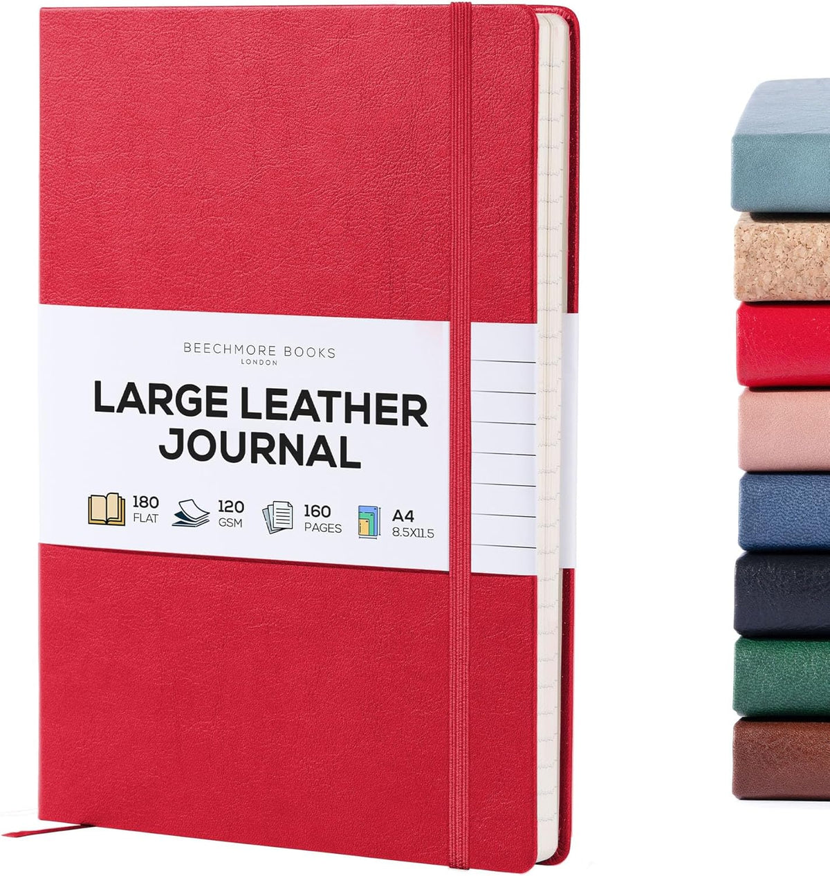 BEECHMORE BOOKS Ruled Journal Notebook, A4 8.5 x 11.5 inch 160 Lined Pages, Hardcover Leather
