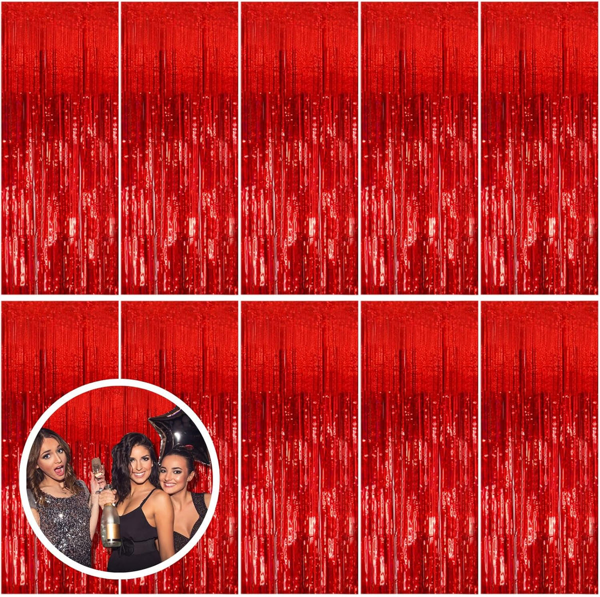 10 Pack Red Streamers Party Backdrop Christmas Decorations Foil Fringe Backdrop Curtains Carnival