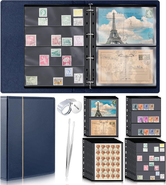 Lewtemi Stamp Collecting Albums Set Stamp Collection Book Include 20 Pages Album Binder Tweezer and