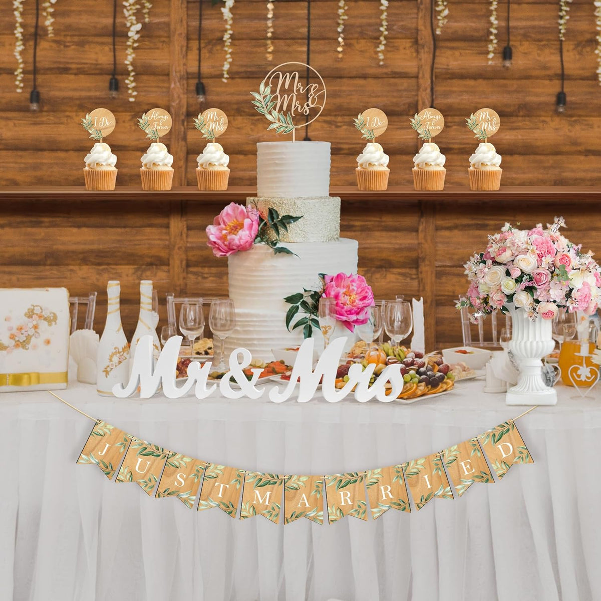 Mr & Mrs Cake Topper & Wedding Cupcake Toppers & Just Married Banner & Mr Mrs Table Sign Green