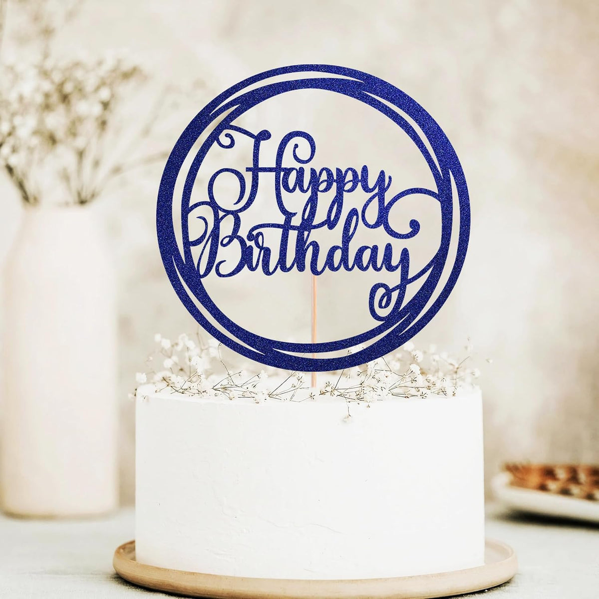 Happy Birthday Cake Topper - Blue Glitter Happy Birthday Cake Decoration Supplies for Children or