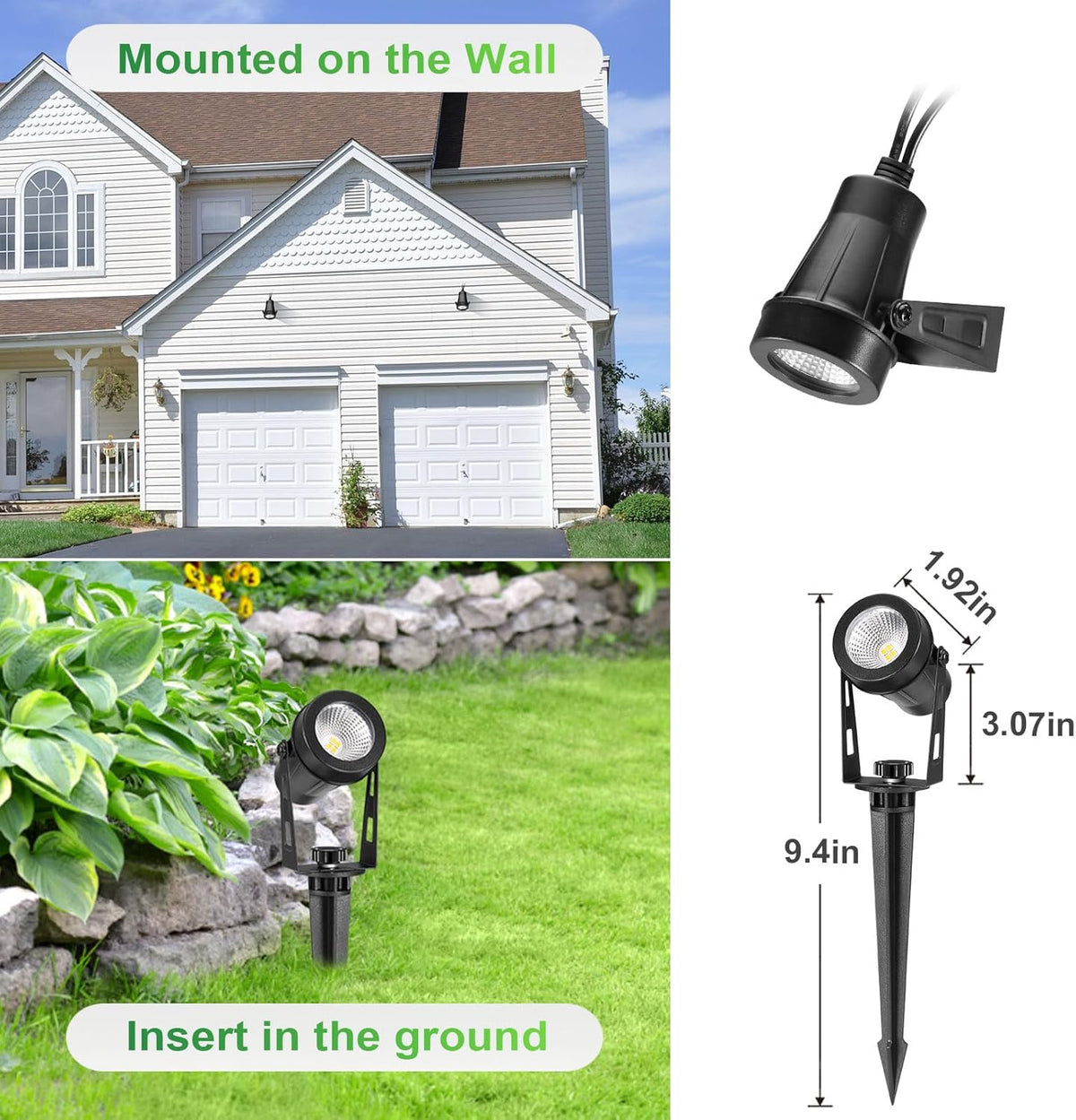 2 Pack Extendable Outdoor Landscape Lights, 12V Low Voltage Landscape Lighting IP65 Waterproof