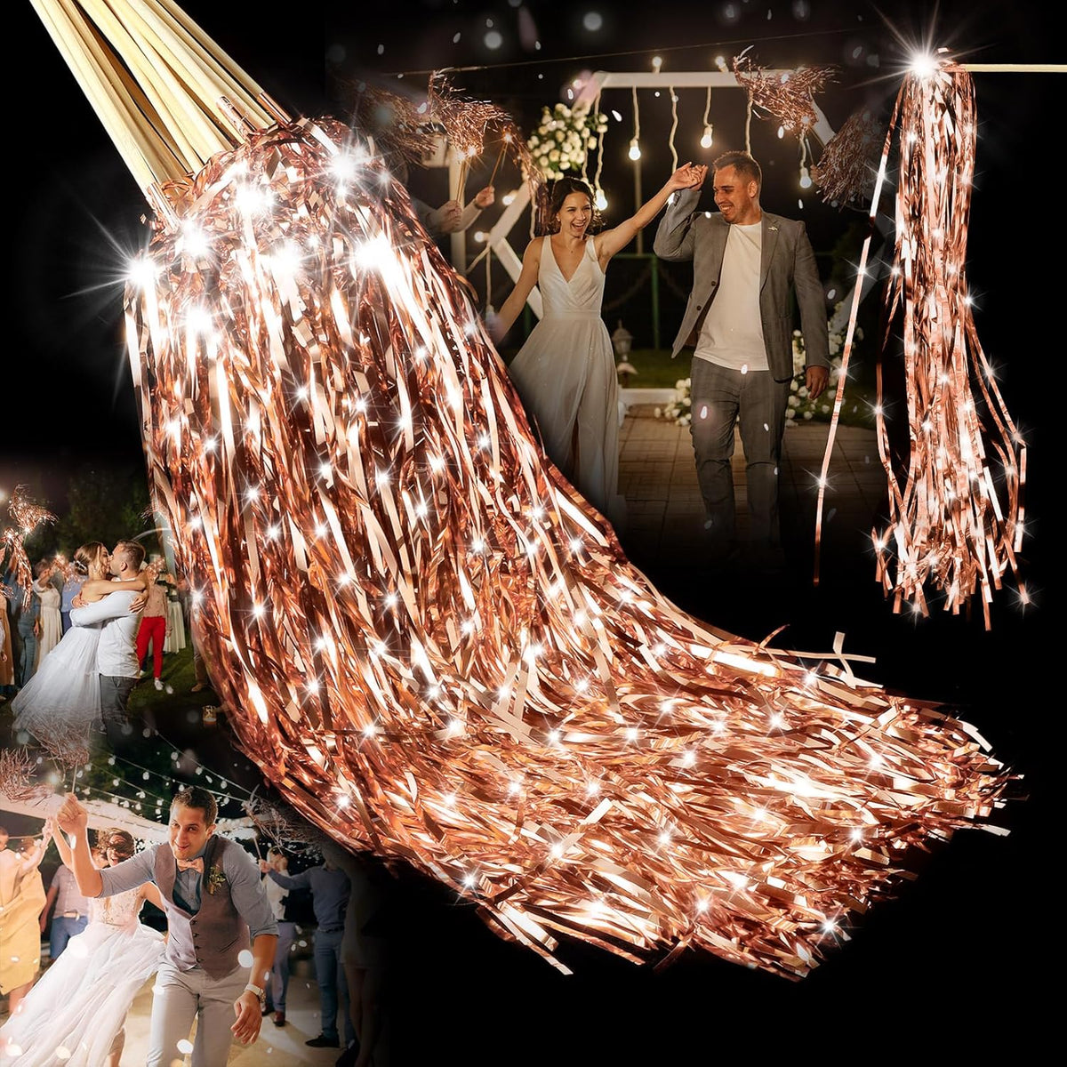 100 Pcs Lighted Wedding Wands LED Tinsel Wands Light up Streamers Sparklers for Wedding Send Off