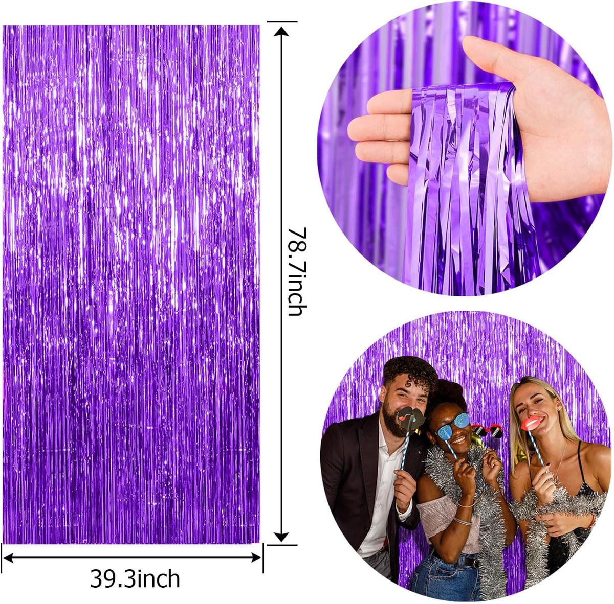 5 Pack Foil Curtain Backdrop Purple Metallic Tinsel Foil Fringe Curtains Photo Booth Props for