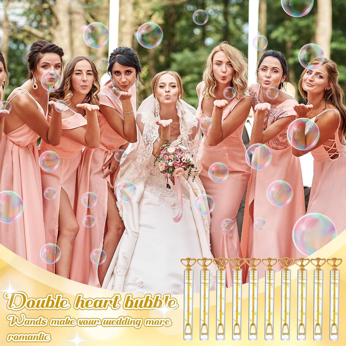 150 Pcs Bubble Wands Bulk for Wedding Party Mini Heart Wand with Bubble Solution for Wedding Bridal