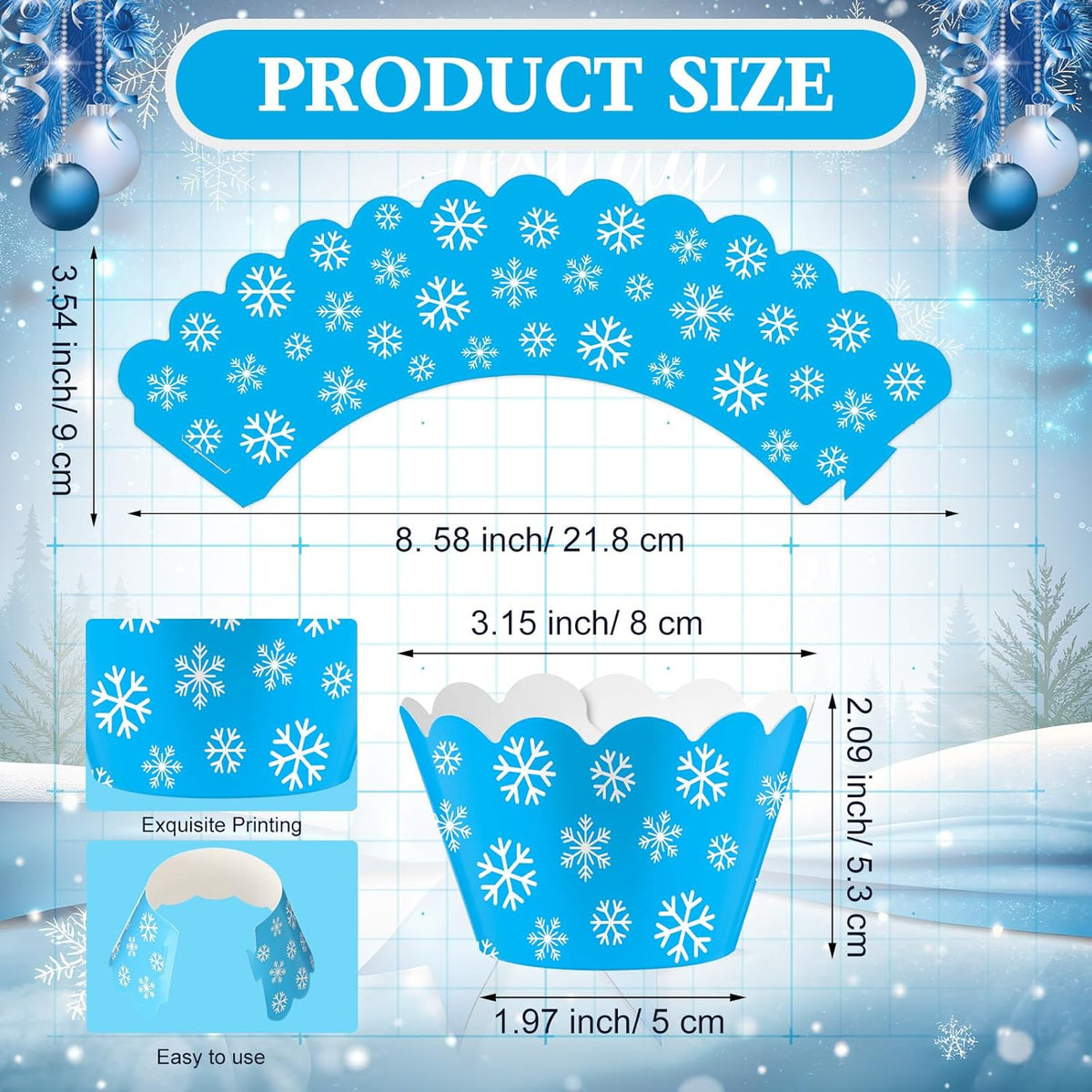 Domensi 100 Pcs Snowflake Cupcake Wrappers Blue Cupcake Liners Christmas Blue Snowflake Baking Cups