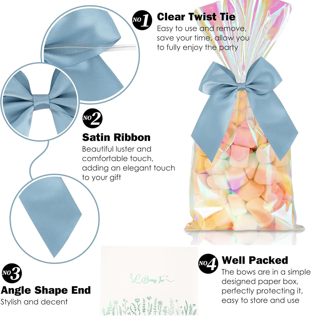 4.5" Satin Ribbon Dusty Blue Bows for Gift Wrapping, Twist Tie Bows, Cute Bows for Crafts, Party